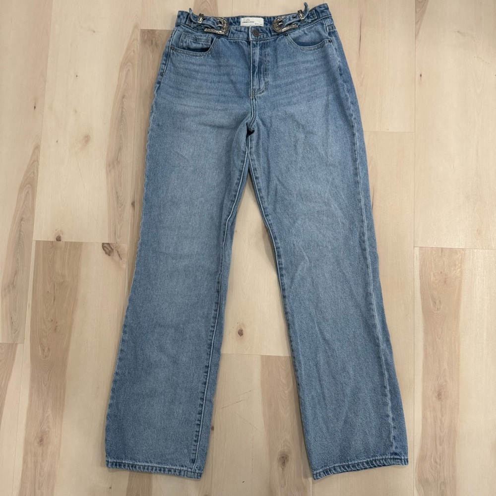 Sterling & Stitch Buckle Ultra High Rise Wide Leg Jean Light Wash Women's 28 - Picture 6 of 16